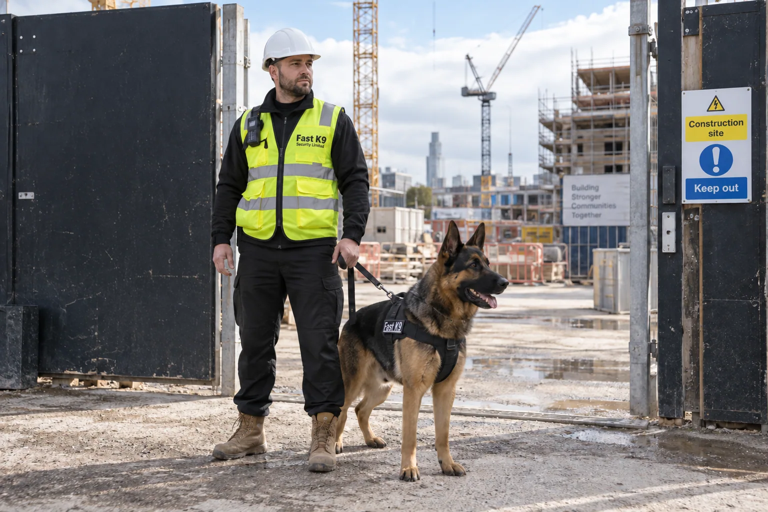 Illustration of a handler and security dog